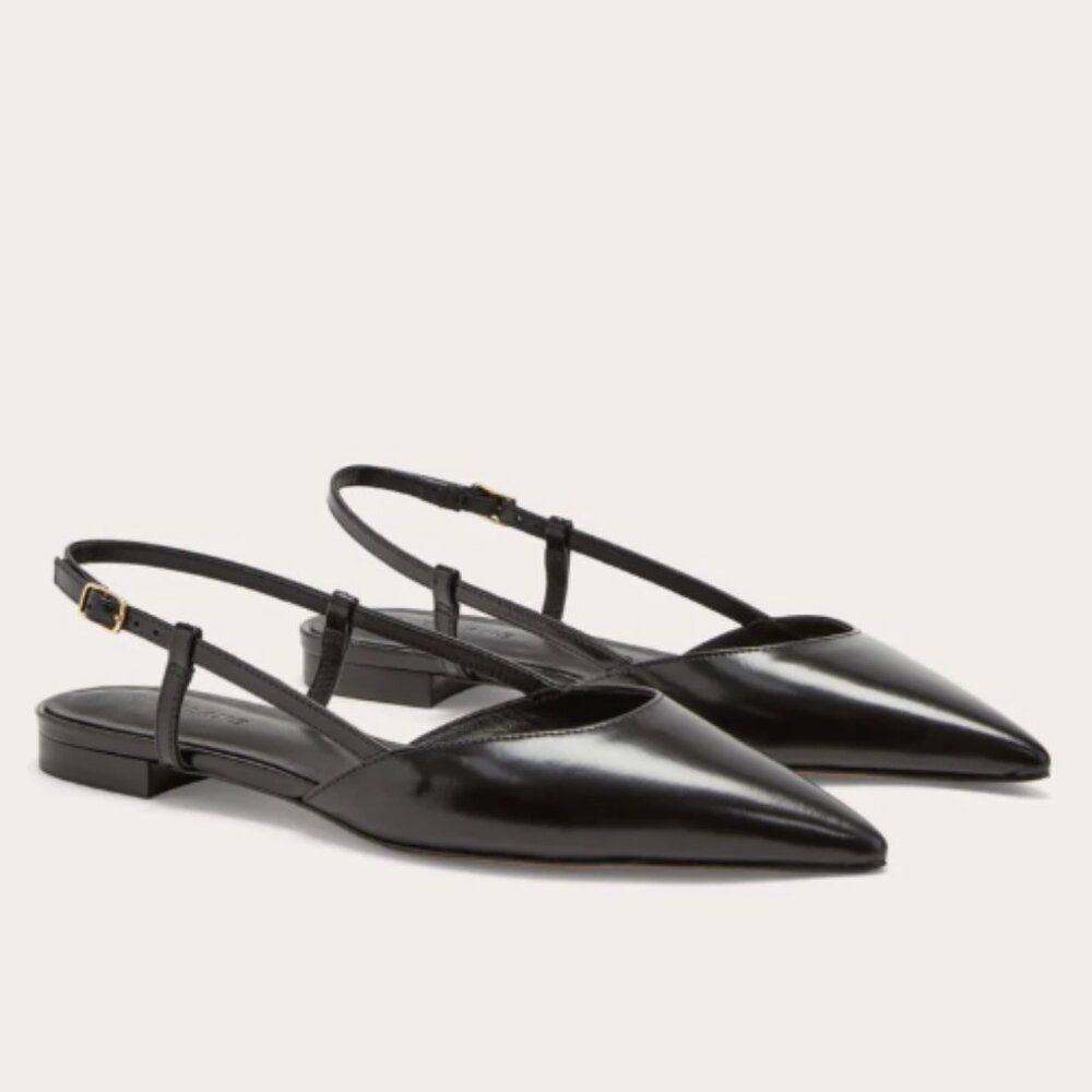 Everlane Black Leather Pointed Slingback Flats